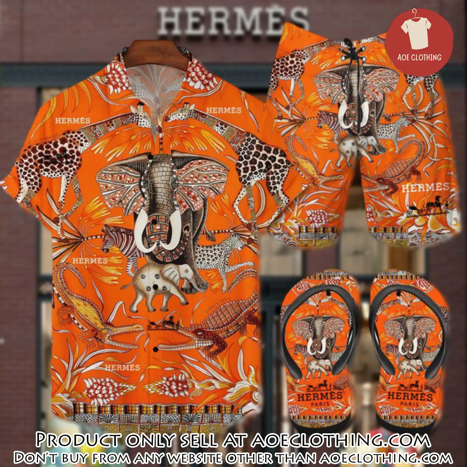 Hermes flip flops and combo hawaii shirt shorts luxury brand summer outfit hsf085 aoe1926475